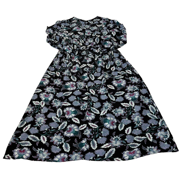 LOFT Women’s Floral Leaf Print Maxi Dress Sz 6 V-Neck Long Sleeve Slit Front NEW - Picture 2 of 10